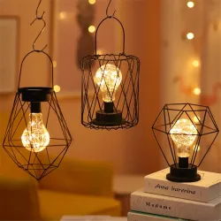 Vintage wrought iron lantern - night light - LED table lamp