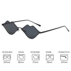 Lips shaped sunglasses with a metal frame