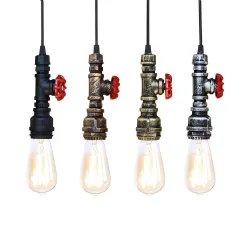 Industrial iron water pipe - vintage lamp with cable - E27 LED
