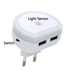 Dual USB port charger with LED night light - light sensorChargers